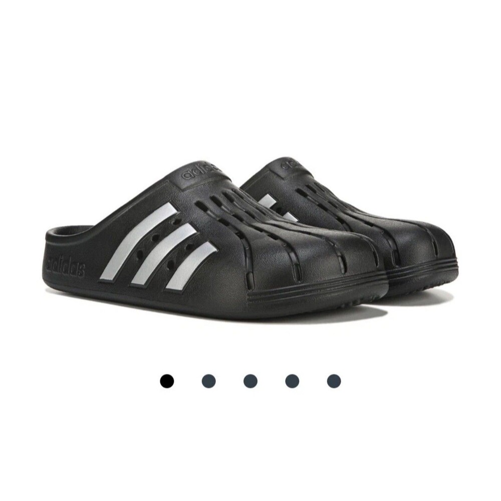 Adidas Adilette Clogs Black Light Silver Men's Size 10 Slip On Slides Sandals